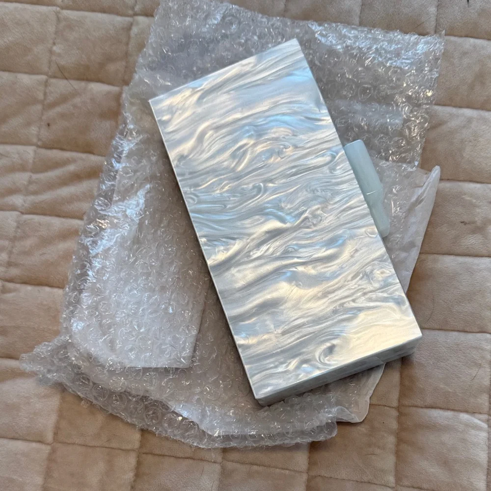 J. Crew White Marbled Clutch with Gold Chain - Picture 1 of 3